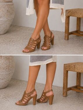AEROSOLES Tan Strappy Block Heel Sandals